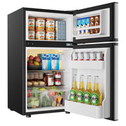Simzlife RF-S 3.2 Cu Ft Two Door Mini Refrigerator w/Freezer, Adjustable Removable Glass Shelves, Silver