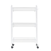 Mainstays Slim 3-Tier Rolling Bathroom Storage Cart with Hooks, White Finish, Rust-Resistant Steel Frame, Locking Casters