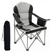 Edx Heavy Duty Camping Chair, 500 lb Capacity, Oversized Extra Wide, Padded High Back with Adjustable Lumbar Support, Folding Steel Frame, Portable Outdoor Chair with Cup Holder, Black Gray