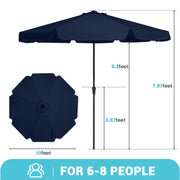FUNDAZE 10ft Outdoor Patio Umbrella, Navy Blue, Round Canopy, Crank Lift, Adjustable Tilt, Heavy Duty Iron Frame