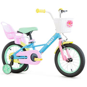 Rully 14 Inch Girls Bike for Ages 3-5 with Training Wheels, Doll Seat, Coaster Brake, Rainbow Macaron
