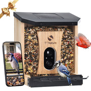 TT Nature Smart Bird Feeder with Camera, Solar Powered, AI Identification of 10000+ Birds, Weather-Resistant Fir Wood, 1080p HD with Night Vision, Outdoor Hanging Design, LBF113-SP