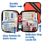 First Aid Only Outdoor First Aid Kit, 205 Pieces, Compact Hi-Visibility Orange Fabric Case, Multi-Use Bandages and Antiseptics, FAO-440