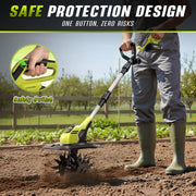Revvstark 20V Cordless Garden Tiller Cultivator, Dual 4.0Ah Batteries, 8.9in Tilling Width, 6.8in Depth, 360RPM, Portable Soil Cultivation Tool MT8801-W