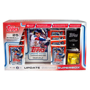 Topps 2025 Baseball Update Series Super Box, 10 Packs with 14 Cards Each, Exclusive Silver Foilboard Pack, Oversized Card, Enamel Trading Card Pin
