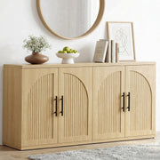 HiJob Modern Fluted Sideboard Cabinet, 63 in Width, Natural Oak Finish, Curved Profile Design, Four Drawers with Metal Rails, Double-Layered Storage, Anti-Tip Device, 19987463873