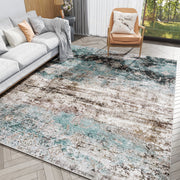 VUNATE 10x14 Area Rug, Abstract Vintage Distressed Design, Machine Washable Polyester, Soft Low-Pile, Nonslip TPR Rubber Backing, Teal, SSH-HSSL-TEL1014