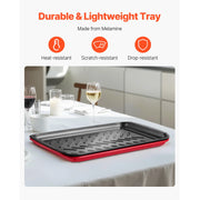KFFKFF Set of 2 Melamine Serving Trays with Handles, Non-Slip Striped Surface, Black and Red, 17 x 10.35 in, TS-7068