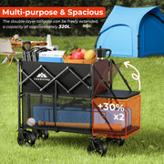 RoveStep Double Decker Folding Garden Wagon, 320L Dual-Level Capacity, 400 lb Load, Heavy-Duty Steel Frame, Collapsible with 360 Swivel Wheels and Brake, Big Wheels, Double Extended Tailgate