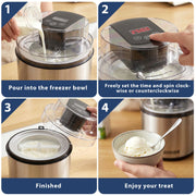 OllDIDE Ice Cream Maker, 2-Qt Insulated Freezer Bowl, LCD Screen, Built-In Timer, Corded Electric, SU-501
