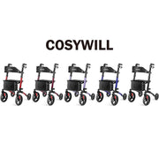Cosywill Foldable Rollator Mobility Walker with Adjustable Handles and Backrest, 10-Inch Wheels, Memory Foam Seat, Light Red