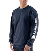 Carhartt Men's Long-Sleeve Graphic Logo T-Shirt, Durable Midweight Cotton Jersey Knit, Navy, Medium, K231-NVY