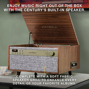 Victrola Century 6-in-1 Music Center, 3-Speed Turntable, CD Player, Cassette Player, VINYLSTREAM Bluetooth Output, Built-In Stereo Speakers, Natural Finish, VTA-820SB-NAT
