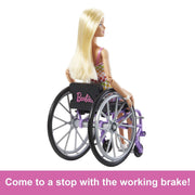 Mattel HJT13 Barbie Fashionistas Doll #194 With Wheelchair & Ramp, Blond Hair, Rainbow Dress & Accessories