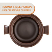 Supor 4.8QT Deep Round Pottery Stew Pot with Lid, Brown, Even Heat and Moisture Lock Design, 7117001845