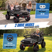 Wisairt 24V Kids Ride On Truck, 4WD Electric Car with Four 200W Motors, Parent Remote Control, LED Lights, Music, 3 Speeds, 2 Seater, Black, XB-1268