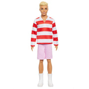 Barbie HYV01 Fashionistas Ken Doll #241 in Red Striped Top and Pink Shorts with White Sneakers, Blonde