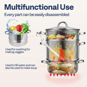 SPECSTAR 11-Quart Stainless Steel Juice Steamer, 3-Layer Design, Tempered Glass Lid, Hose Clamp, Loop Handles