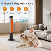 Flowbreeze SH03 Patio Heater, 32-Inch Electric Infrared Space Heater, 9 Heat Settings 500W-1500W, 60-Degree Oscillation, Remote Control, Timer, Portable, Black