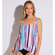 Leilani Kyushu Stripe Cape Town Tankini Swim Top, Navy Multi, Size 10, 81296866