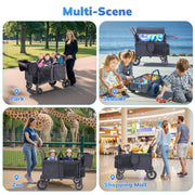 SACVON Toddler Stroller Wagon for 4 Kids, 5-Point Harnesses, All-Terrain Wheels, Cooler Bag, Black
