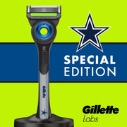 Gillette Labs Cowboys Licensed Cartridge Razor with 5 Blades, Exfoliating Bar, Precision Trimmer, Magnetic Stand, Black, 1 Handle, 4 Blade Refills, 94893986