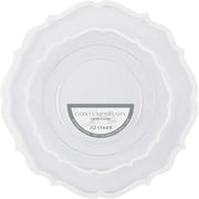 PLASTICPRO Disposable Plates Combo Set, 32 Pack, 16 10-Inch Dinner Plates, 16 7.5-Inch Salad Plates, Clear and White Contemporary Design, Heavy Duty, BPA Free