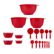 Farberware 5313631 23 Piece Plastic Baking Set with Mixing Bowls, Red