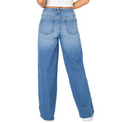 Celebrity Pink Womens Baggy Wide Leg Jeans, Mid Rise Banded Waist, Medium Wash, Size 13, 32 Inch Inseam, CJ26048HF38W
