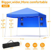 Vecukty Pop Up Canopy Tent, 10ft x 10ft Base, 8ft x 8ft Top, Blue, UV-Resistant Waterproof Cover, Steel Frame with Angled Legs, Adjustable Height, Four Storage Bags