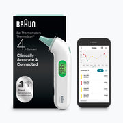 Braun ThermoScan 4+ Connect Ear Thermometer, Bluetooth Enabled, Digital Display, Fast 1-Second Reading, White, 94691531