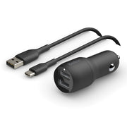 Belkin F5Z084-05-BLK Boostcharge 24W Dual-Port USB-A Car Charger + USB C to USB-A Cable 5ft