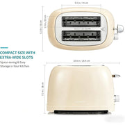 Sun Biomass 2 Slice Toaster with Extra Wide 1.5 in Slots, Retro Stainless Steel, 6 Browning Settings, Cancel Bagel Defrost Functions, Removable Crumb Tray, Cream WT-330C
