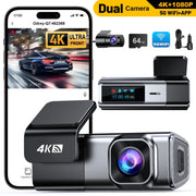 Odrey Car Dash Cam, Dual 4K Front and 1080P Rear Cameras, Sony IMX Sensor, 5G WiFi, 64GB Memory Card, G-Sensor, 24-Hour Parking Mode, Super Night Vision, Loop Recording