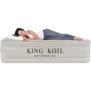 King Koil 29191 Plush Pillow Top Twin Air Mattress with Built-in High-Speed Pump for Camping, Beige