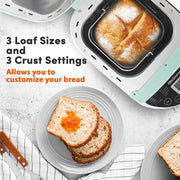 Elite Gourmet Programmable Bread Maker, 2 lb Capacity, 19 Preset Functions, Nonstick Pan, Mint, EBM8103M