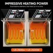 Daluvenix Commercial Electric Deep Fryer, Dual Tank 12L Capacity, 5000W, Stainless Steel, Adjustable Temperature Control, DA-KI02057