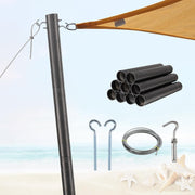 Fly Hawk Shade Sail Poles Kit 2Pcs, 9ft Heavy Duty Sun Shade Sail Pole Adjustable Metal, Black - Easy to Install