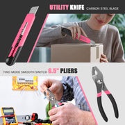 Cshidworld 39 Piece Household Hand Tool Set with Compact Pink Toolbox for Home Garage Office