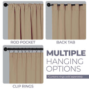 Home City Inc. Solid Blackout Back Tab Curtain Panel Set, Thermal Insulating, Smoked Ash, 52 in x 108 in, 2 Pack