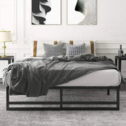 Amolife Full Size Metal Platform Bed Frame with Solid Metal Slat Support, Black