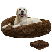 Best Friends by Sheri Calming Lux Donut Cuddler Pet Bed Bundle with Orthopedic Support, Dark Chocolate, Large 36x36, 4977