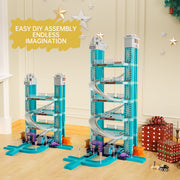 Bruce & Shark Garage Playset Race Car Track Set, 6-Floor Parking Lot Toy with Electric Lift, Gas Station, Car Beauty Center, Blue, Battery Powered
