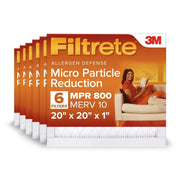 3M 802-2PK-3 Filtrete 20x20x1 HVAC Furnace Air Filter, MPR 800 MERV 10, Micro Particle Reduction, 6 Pack