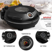 Virtu WM-V-PO-BLK Electric Pizza Oven & Pizza Maker Machine, 12 Inch Pizza cooker for Kitchen Countertops, Black