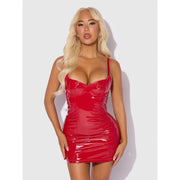 House of Desire Trinity Patent Chemise & G-String Set, Medium, Red, Glossy Flexible Fabric, Underwire Support