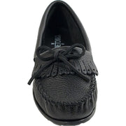 Minnetonka Deerskin Kilty Mocs for Ladies - Black - 7.5M