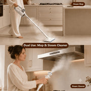 ORFELD Multi-Purpose Steam Mop with Detachable Handheld Cleaner, Electronic Display, Quick 15s Heat, 400ml Tank, 2-Level Steamer, White