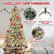 Posrue QD4174W 6.5ft Pre-Lit Snow Flocked Christmas Tree with 1000 Tips 250 Warm Lights, White