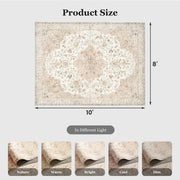 CHITOOMA Boho Area Rug, 8'x10', Machine Washable, Non-Slip Backing, Stain Resistant Beige Floral Carpet for Living Room, Bedroom, Dining Room GI-09912A-XBE